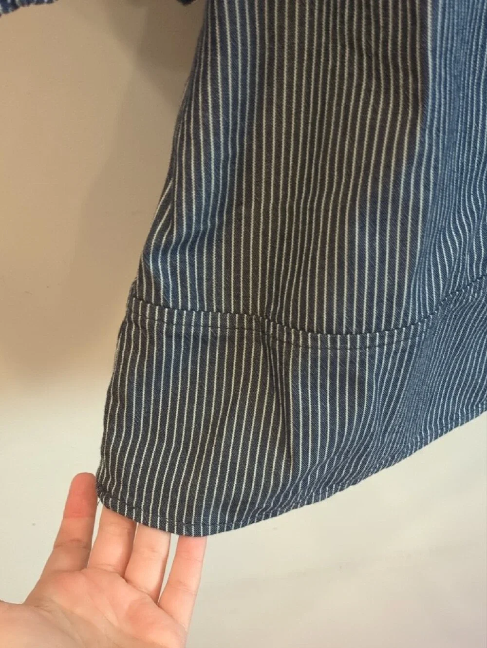 Preppy Nautical Americana Coastal LOFT Navy Pinstripe Tie Front Boxy Top Sz Lg